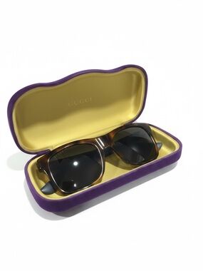 Gucci Tortoiseshell Square Sunglasses w/ Web Stripe & Case